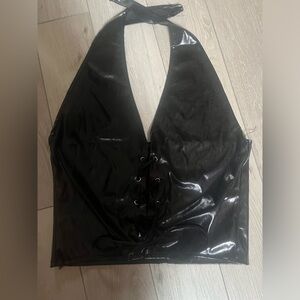 Faux leather lace up halter top